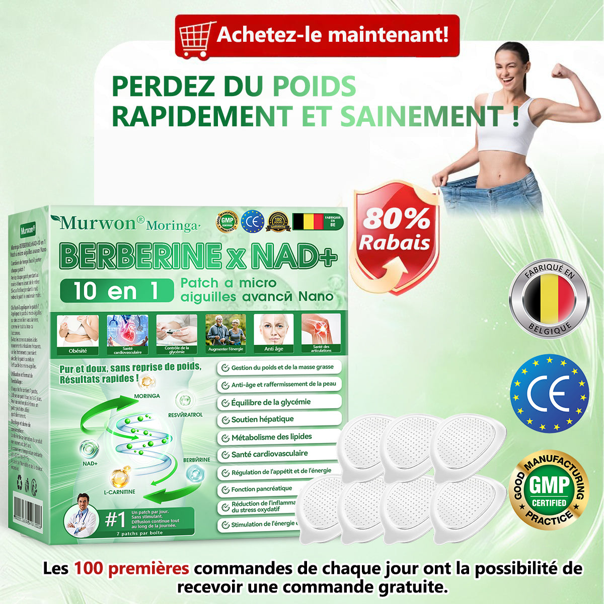 Boutique officielle🌐𝑴𝒖𝒓won® Moringa · Berbérine + NAD+ – Patch Microneedle Nano Avancé 10-en-1 (1×/jour, résultats visibles en 7 jours) | Obésité, relâchement cutané, apnée du sommeil, articulations, etc.