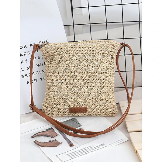 Handwoven Straw Crossbody Bag for Women – Boho Rattan Shoulder Bag with Adjustable Strap, Lightweight Summer Beach Purse for Vacation, Travel & Casual Outings Army Green Brown Khaki